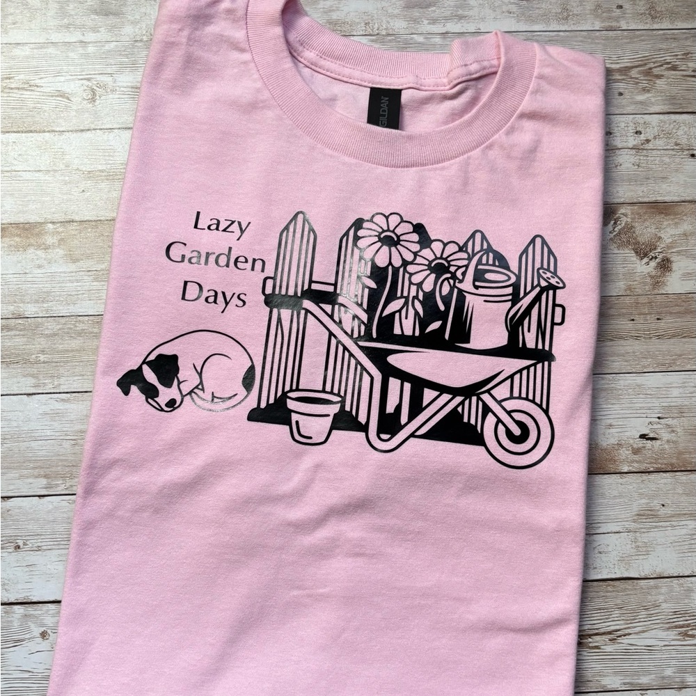 Lazy Garden Days, Gildan Pink Garden Graphic Tee